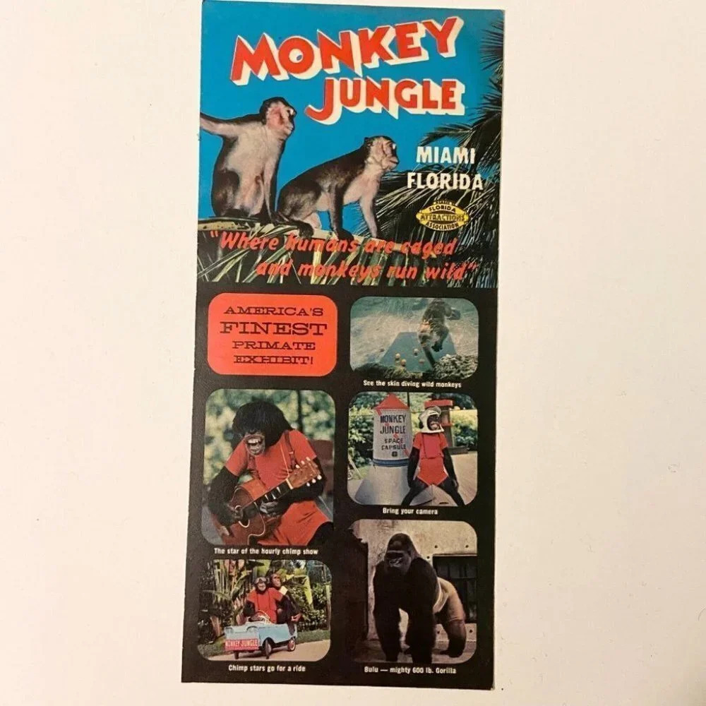 Vintage 1970s Florida Monkey Jungle Miami Travel Brochure Pamphlet Souvenir
